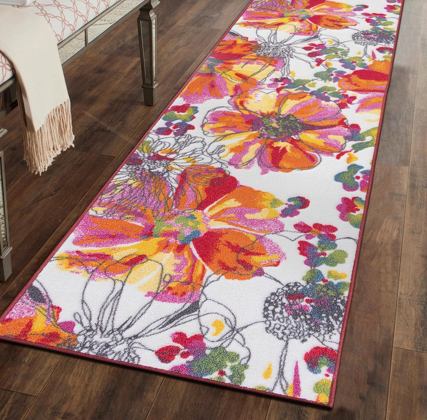 Rugshop Multi Bright Flowers Non-Slip Runner Rug for Hallways