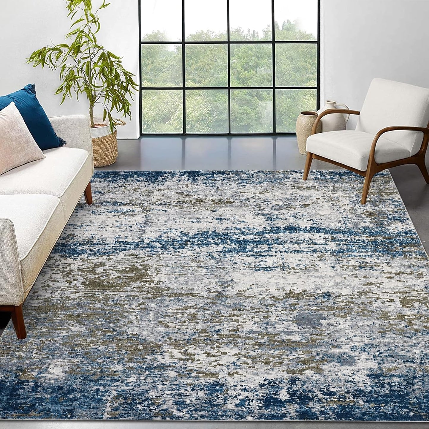 8x10 Modern Abstract Rug Non Slip Soft Washable for Home