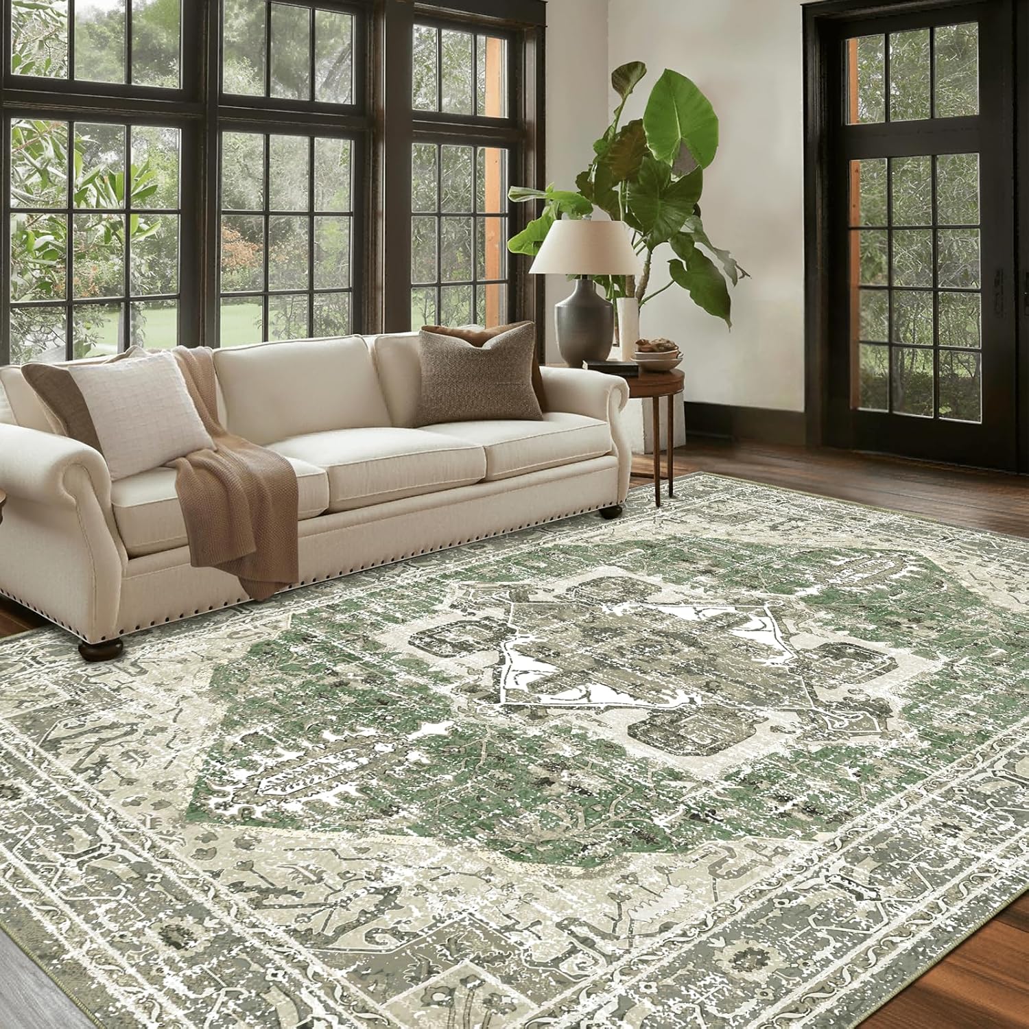 Soft Boho Vintage Area Rugs for Living Room - 8x10 Machine Washable