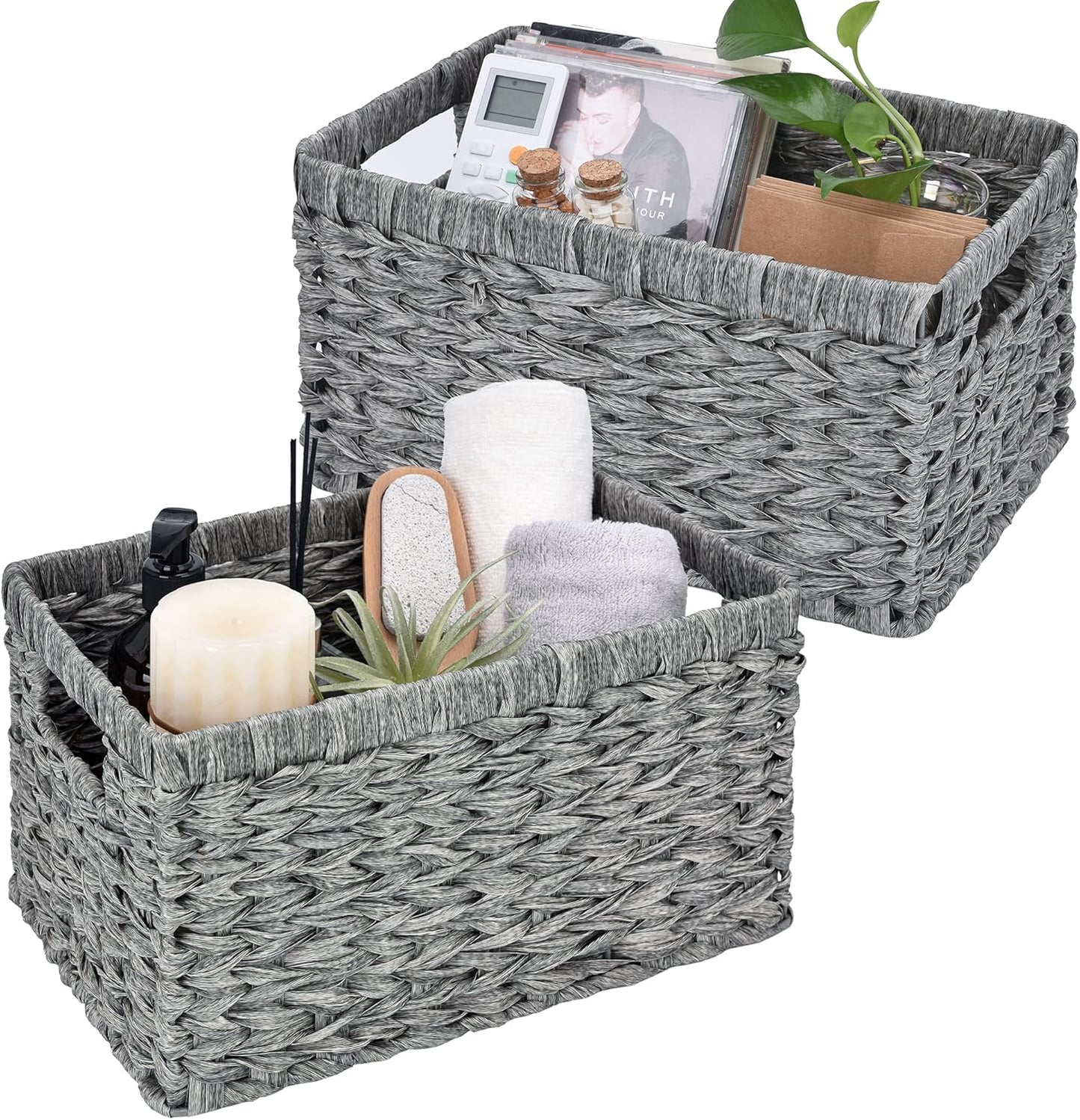 Wicker Baskets with Handles - Gray Storage Baskets (2-Pack)