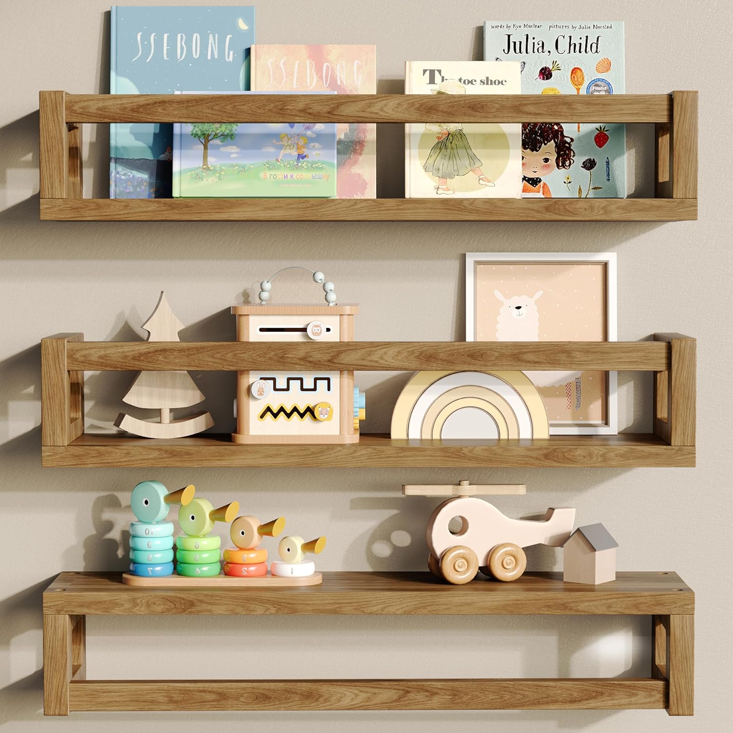 Upgraded Thick Floating Shelves for Kids and Nursery Decor