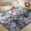 Ultra Soft Rug for Living Room 8x10 - Fluffy Tie Dye Black and Grey