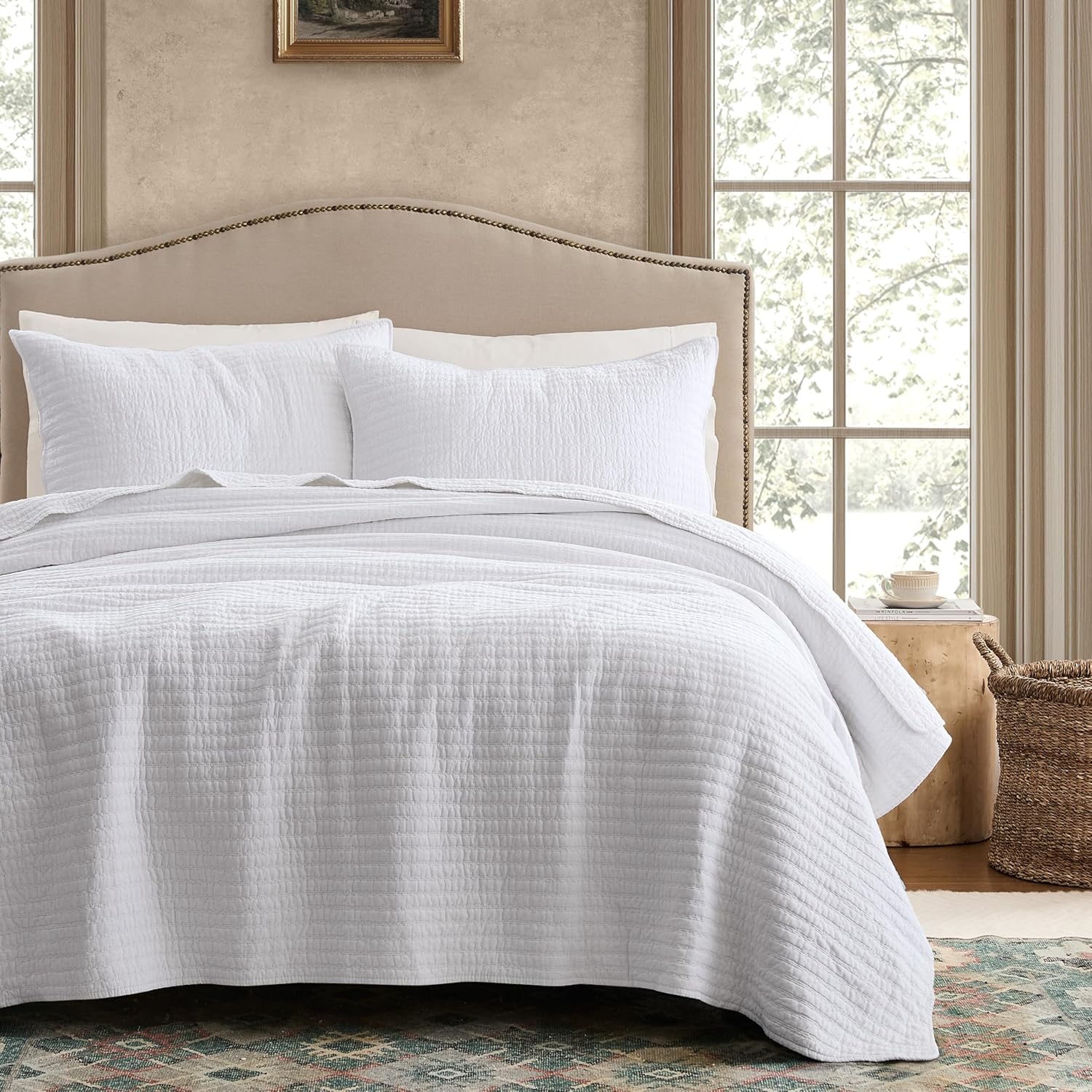 100% Cotton Queen Size Quilt Set - Soft Lightweight Bedspread