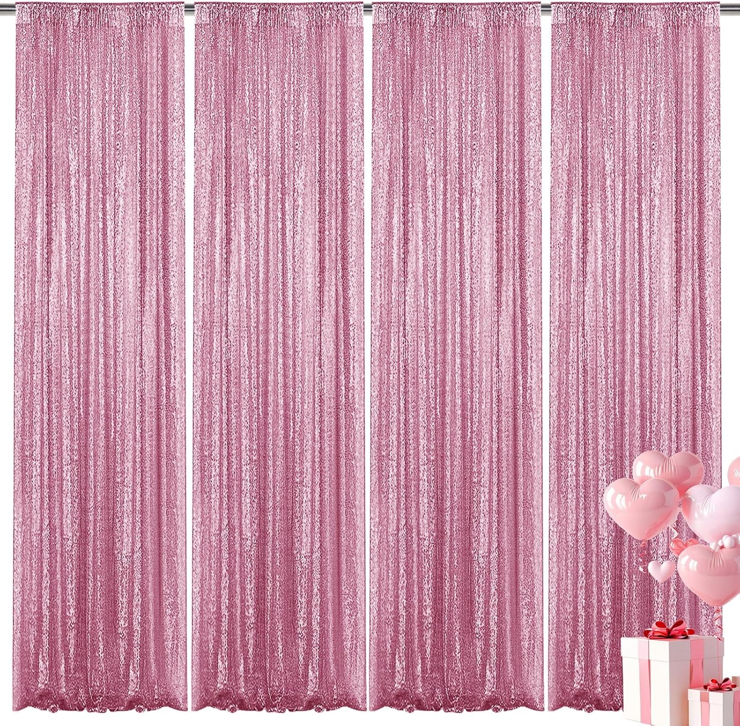 Pink Sequin Backdrop Curtain for Party Wedding Birthday Events
