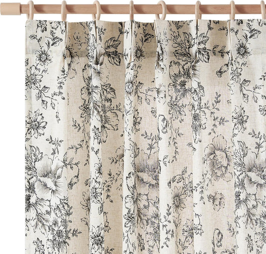 Pinch Pleated Curtains with Floral Design for Elegant Living Room