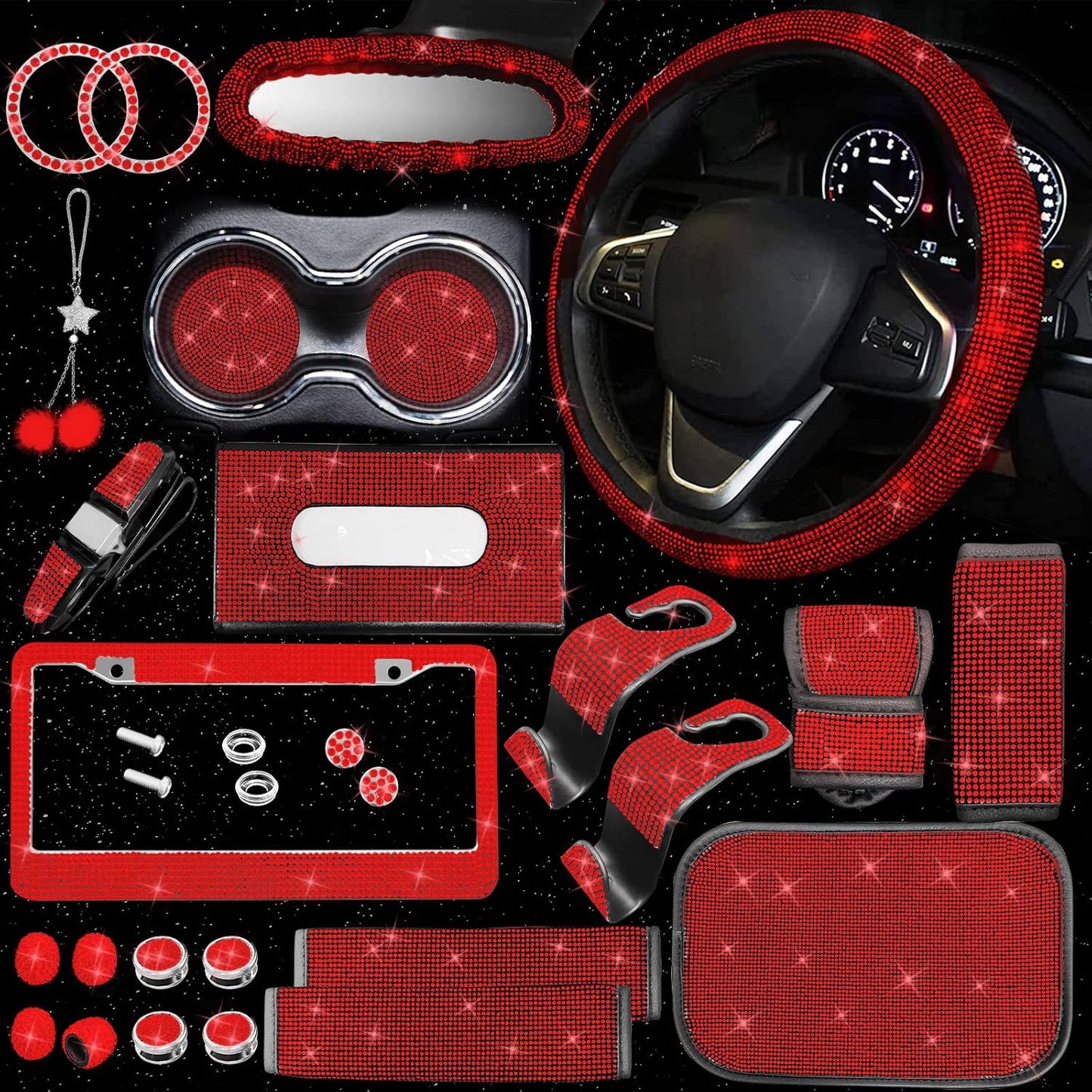 25PCS Bling Car Parts Set for Shiny and Stylish Vehicle Decor