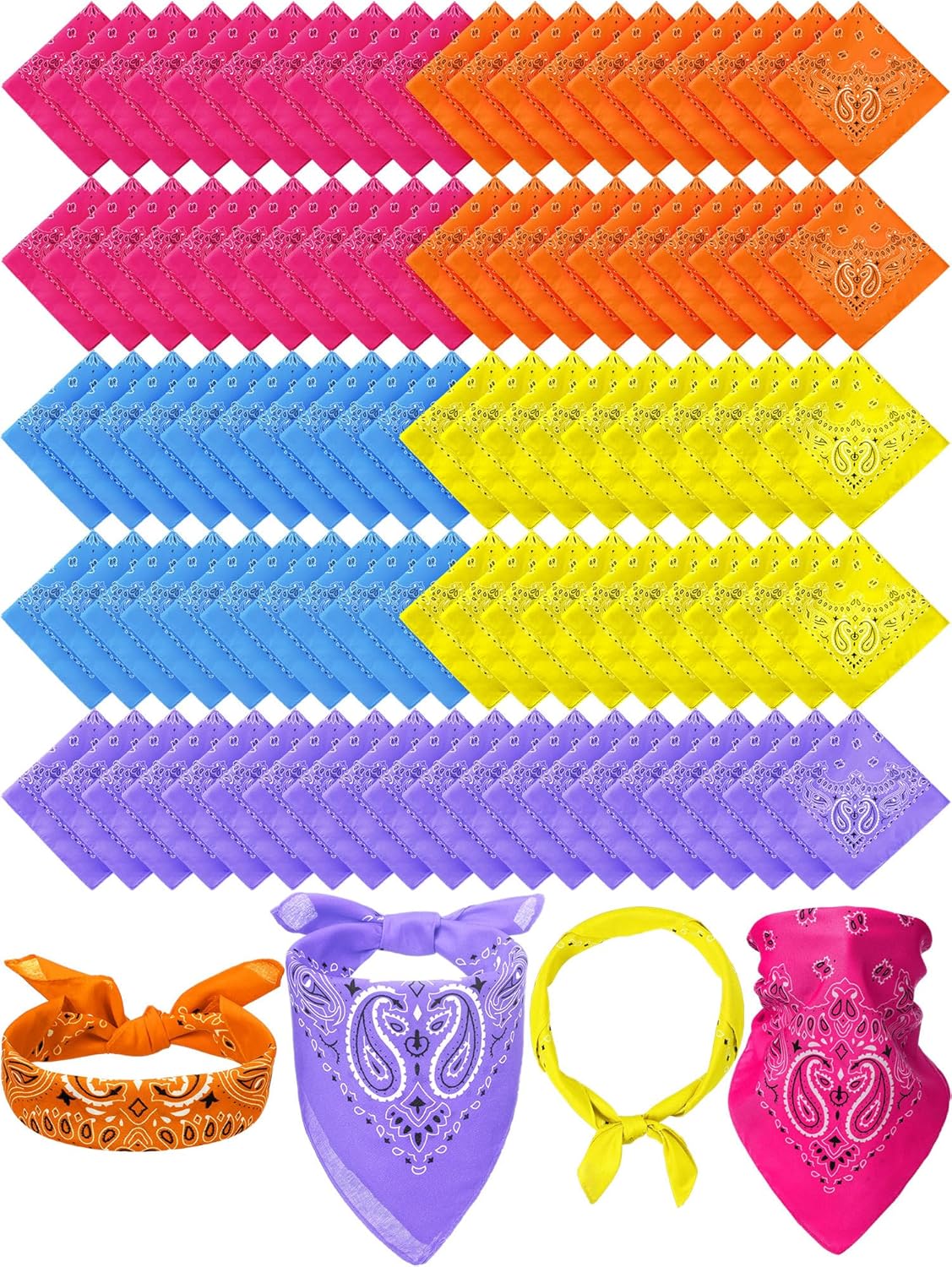 100 Pieces Paisley Bandanas for Parties and Costumes