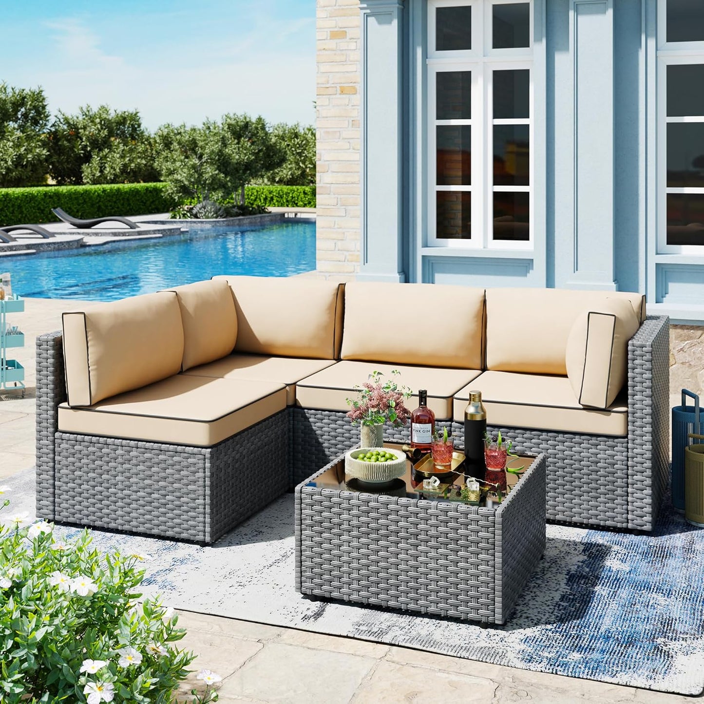SUNLEI 5pcs Patio Outdoor Furniture Set for Stylish Relaxation