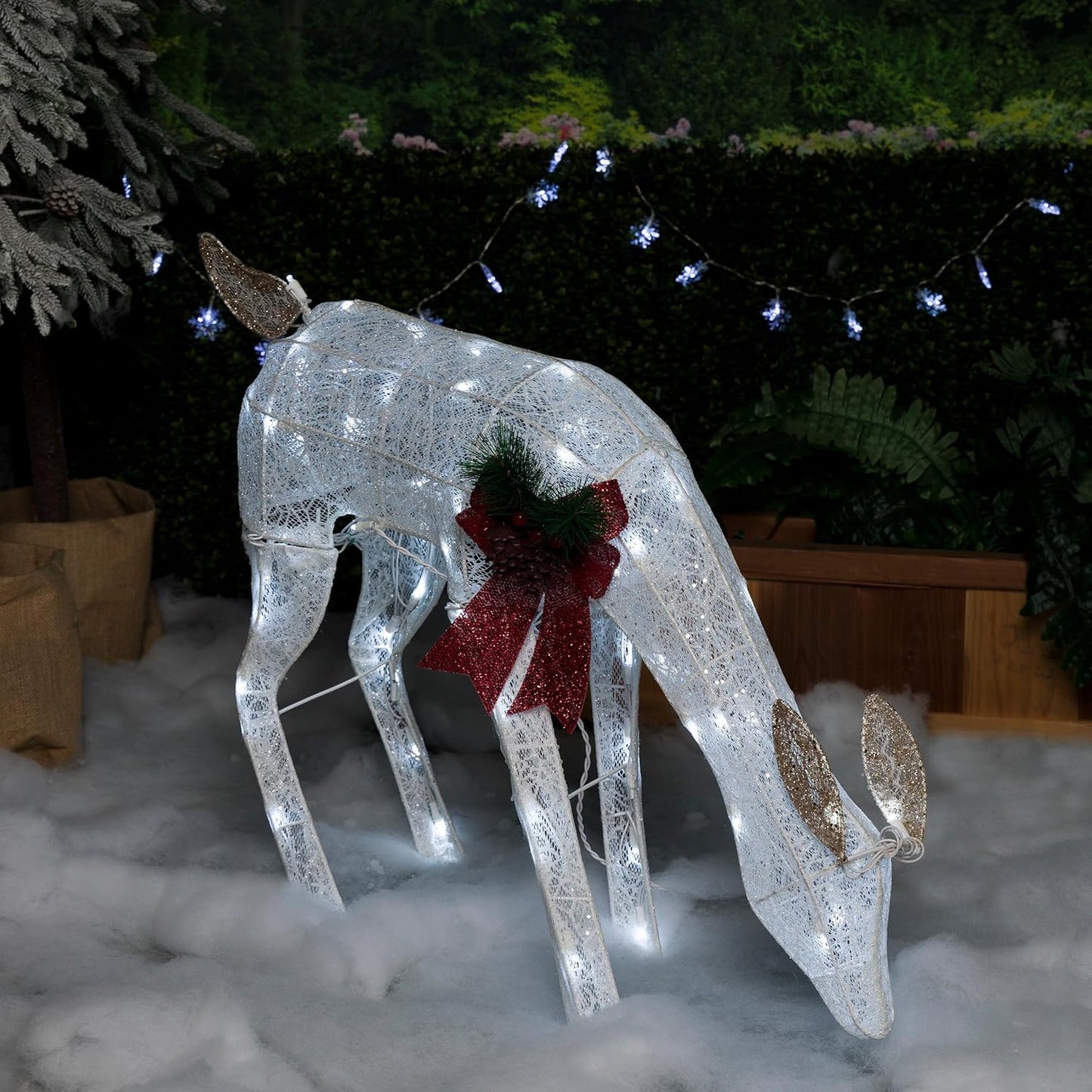 28in H Mesh Grazing Reindeer Lawn Decoration with Lights