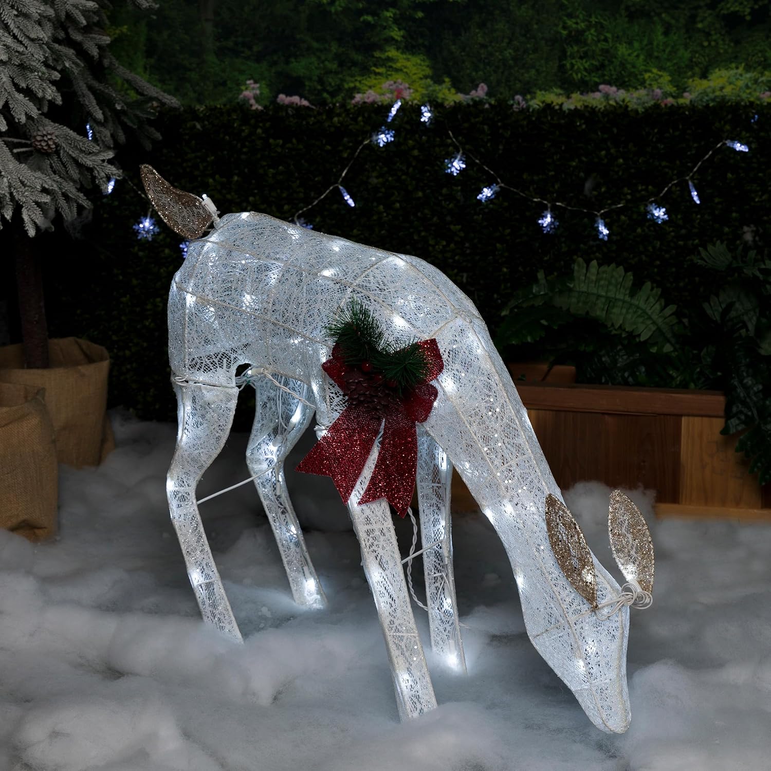 28in H Mesh Grazing Reindeer Lawn Decoration with Lights