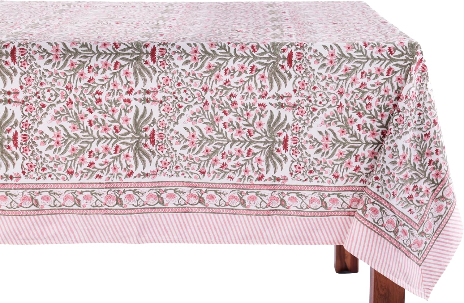 Nargis Pink 100% Cotton Rectangle Boho Tablecloth for Dining