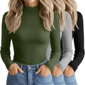 3 Pack Women's Cotton Long Sleeve Mock Turtleneck Tops