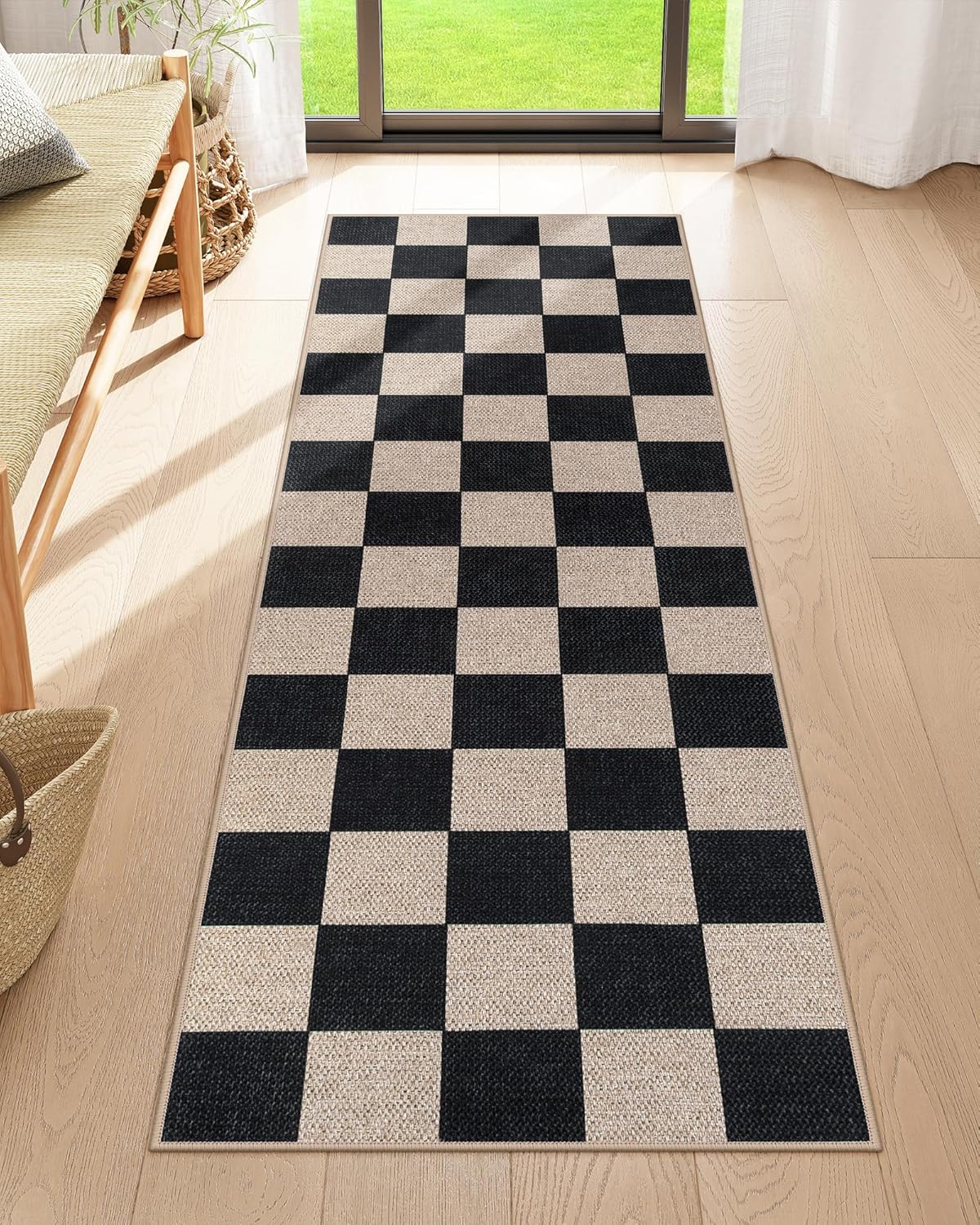 Checkered Easy Jute Runner Rug for Indoor and Outdoor Spaces