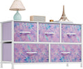 Wide Storage Tower with 5 Drawers - Fabric Dresser for Small Spaces