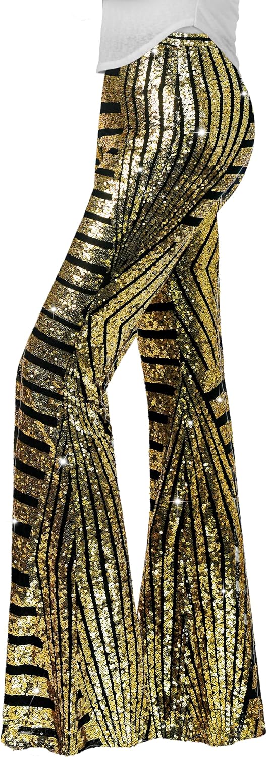 Nawgut Sequin Flare Pants for Disco Party Clubwear Women