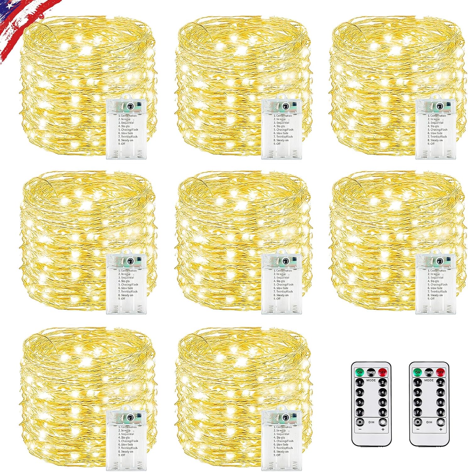 8 Pack 160FT Battery Operated Fairy Lights with Remote Control