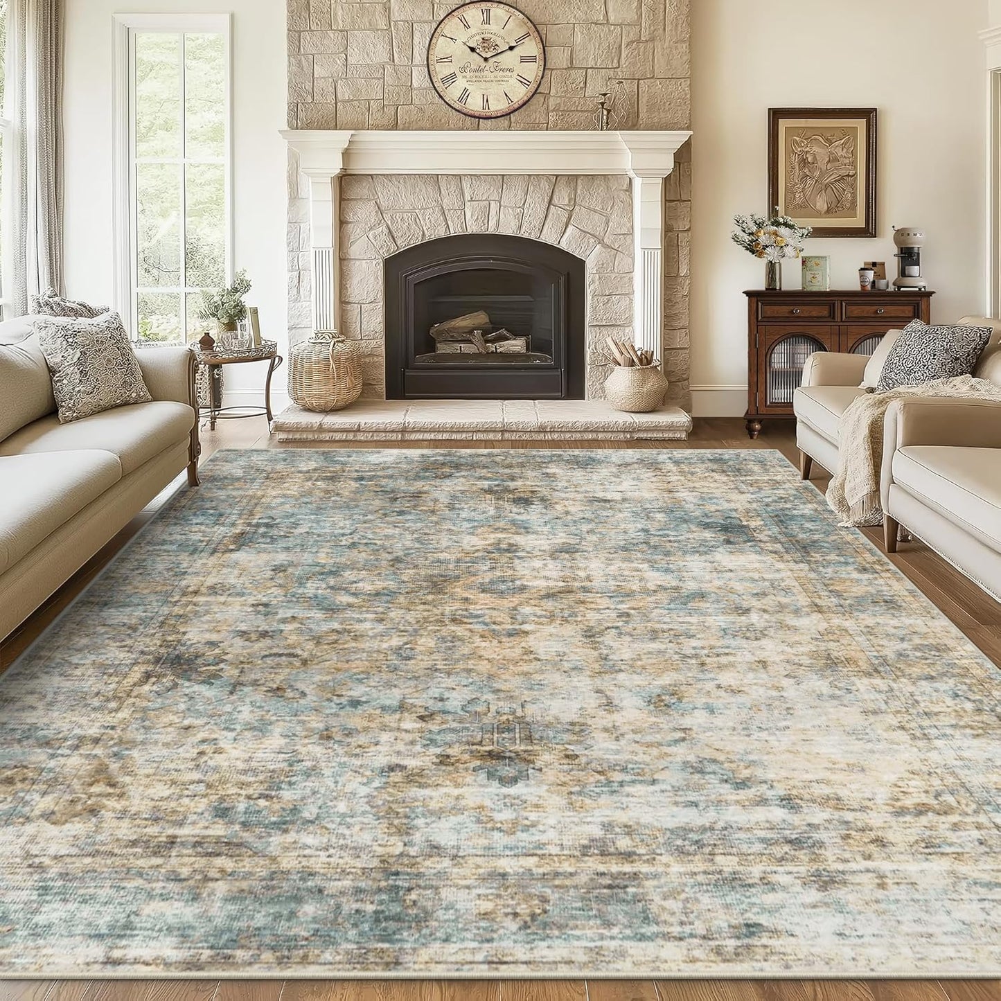 9x12 Area Rugs Washable Rug: Vintage Abstract Soft Carpet
