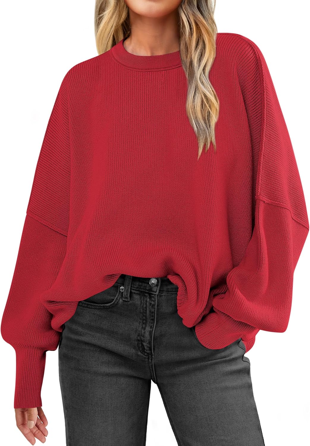 ANRABESS Women Crewneck Batwing Long Sleeve Cozy Sweater Top