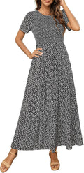 Smocked Floral Maxi Dress for Women - Flowy, Modest Wedding Guest back