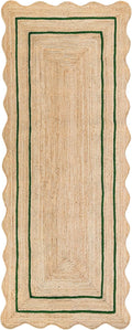 Wave Scalloped Natural Jute Runner Green (2ft 6inx16ft) - Boho