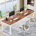 Extra Long Computer Desk 78.7 in Double Workstation - Walnut+White