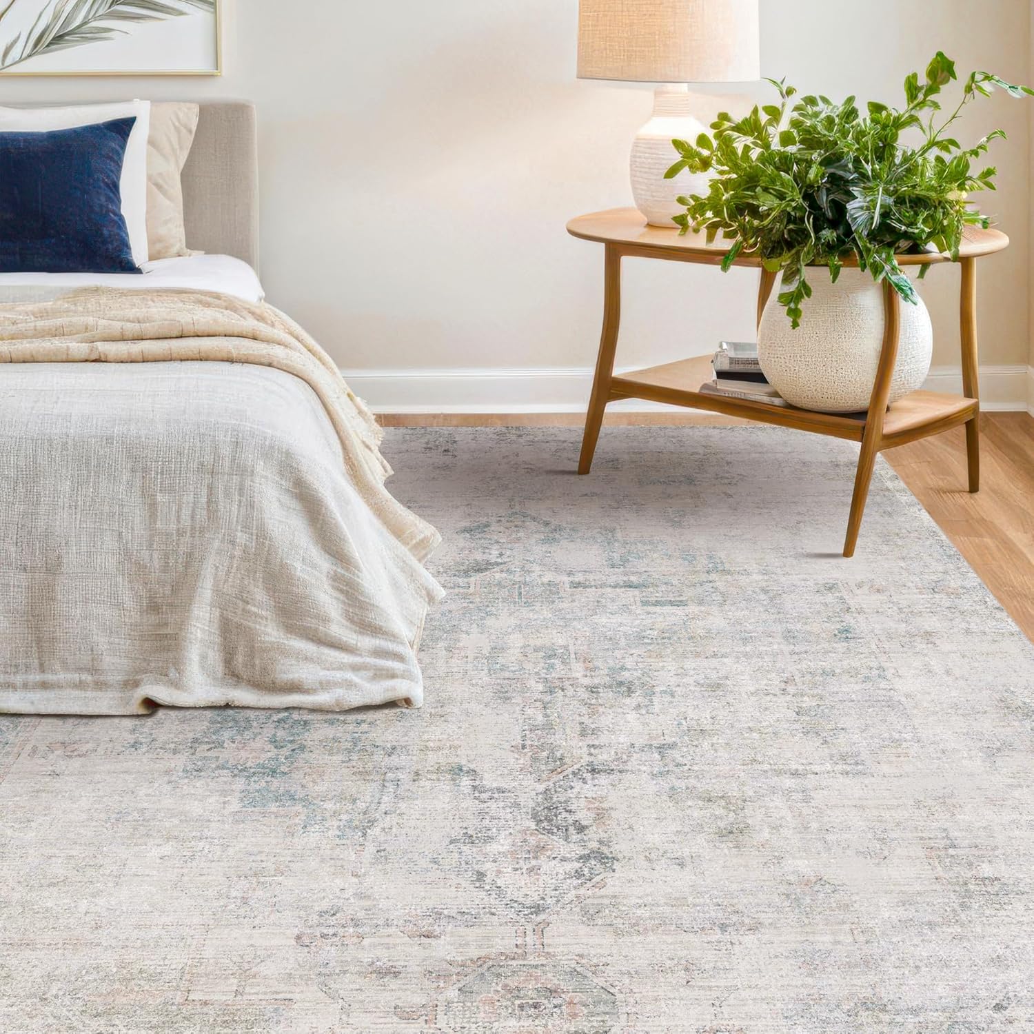 Washable 6x9 Bedroom Rug - Soft Blue Modern Area Rug for Home