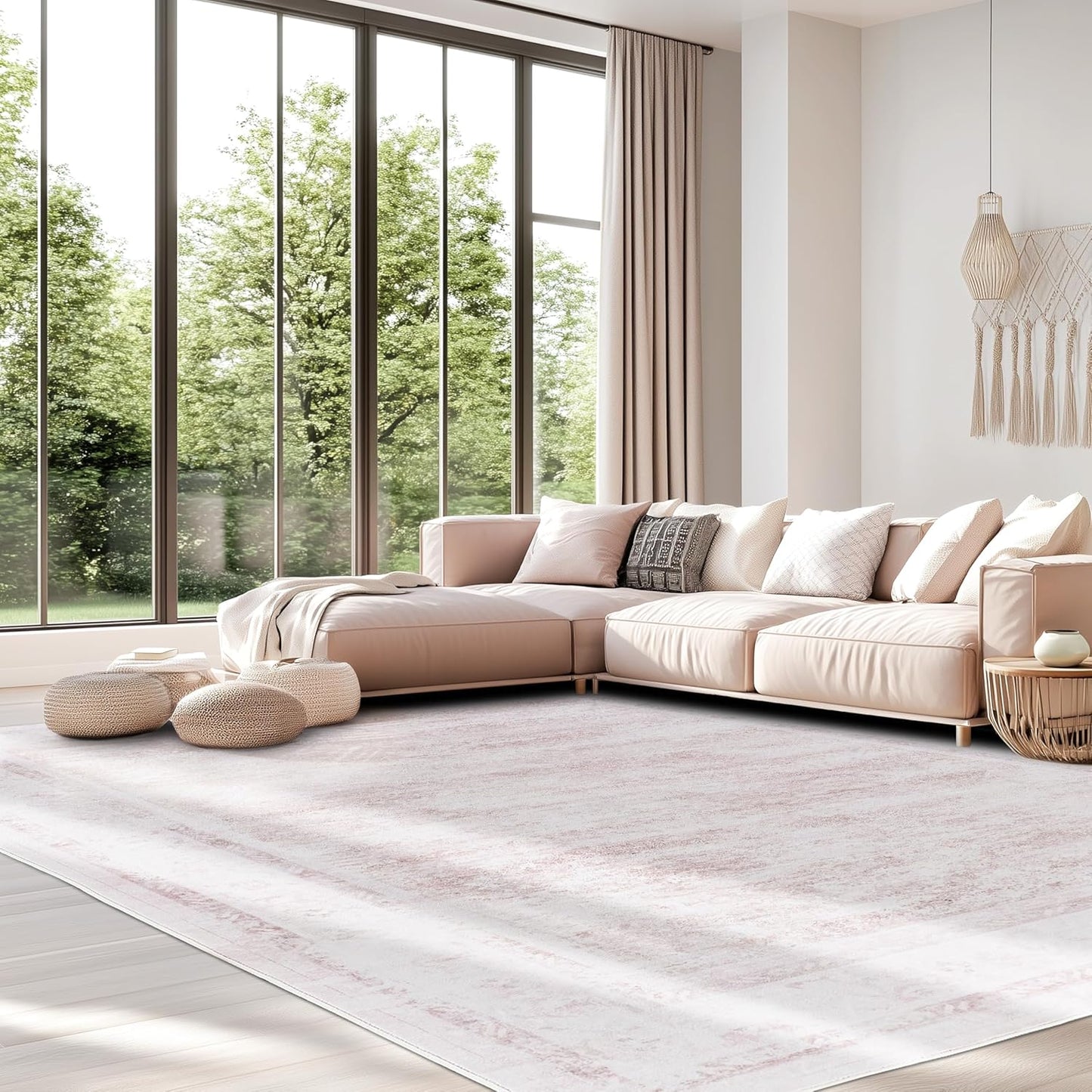 9x12 ft Area Rug Pink Boho Indoor Rug for Living Room & More