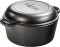 Lodge 5 Quart Cast Iron Double Dutch Oven - Versatile 2-in-1 Cookware