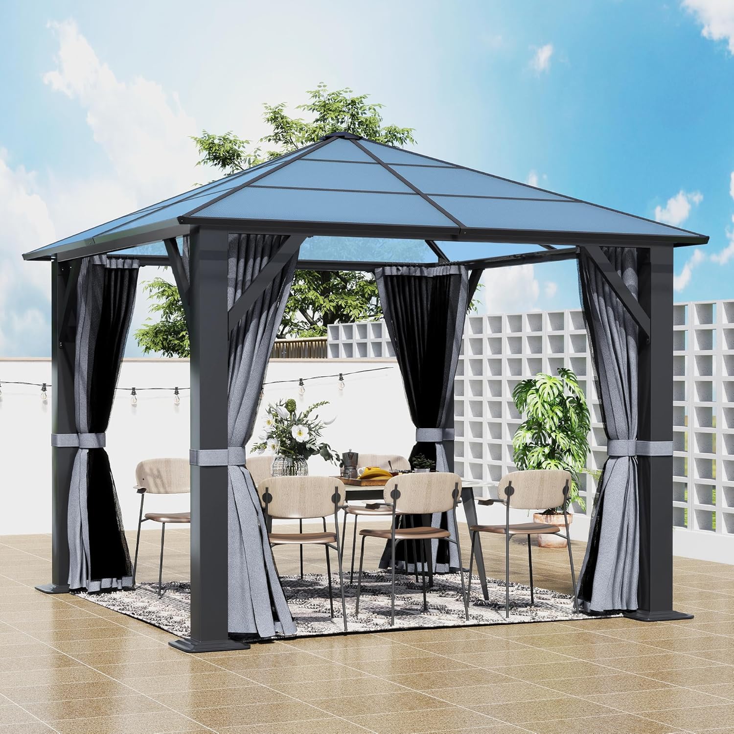 10'x10' Hardtop Gazebo with Translucent Roof for Stylish Outdoor Relaxation