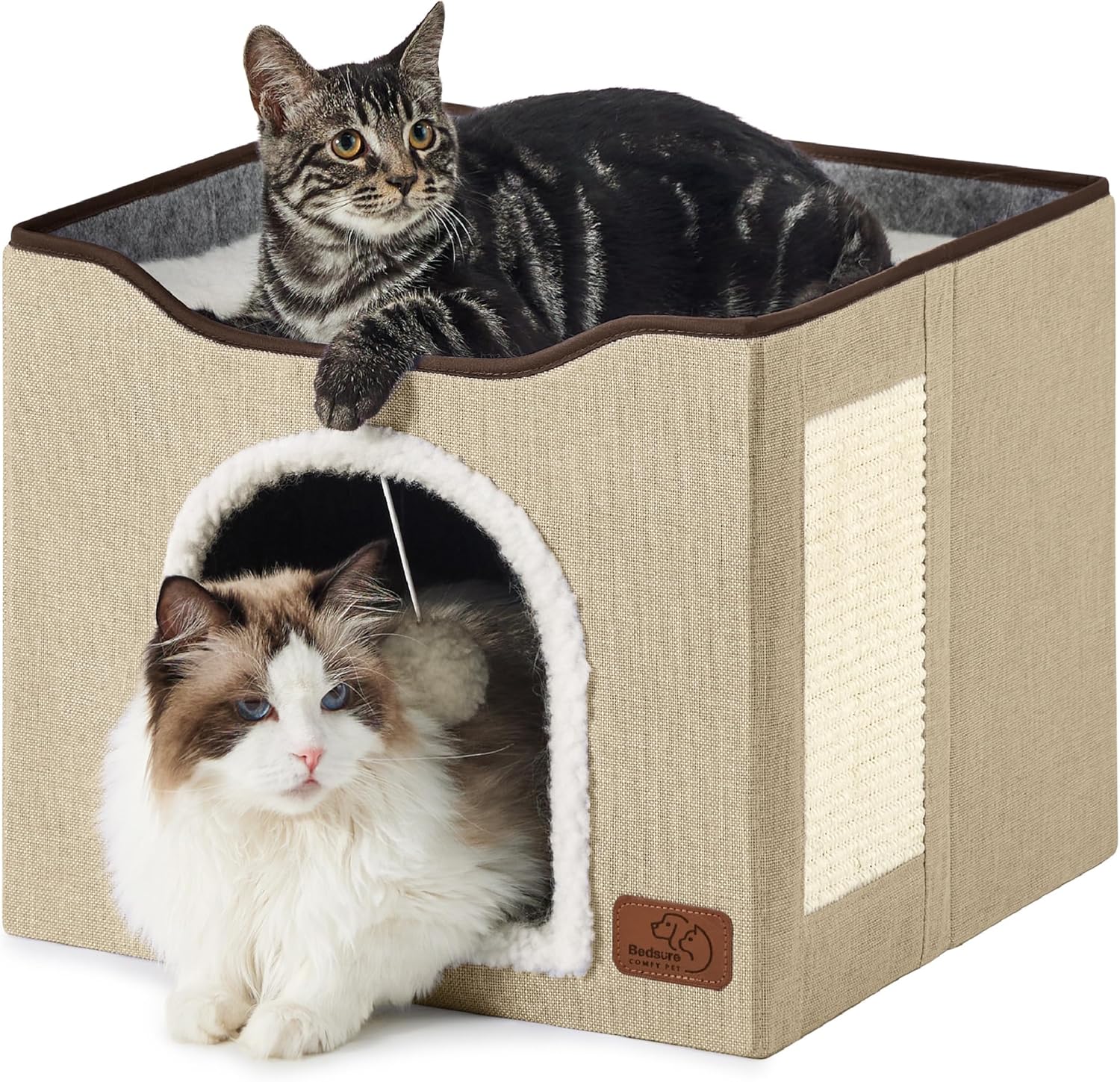 Cozy Cat Hideaway with Scratch Pad and Fluffy Ball for Cats