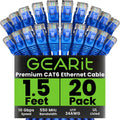 Cat 6 Ethernet Cable Pack 20-Pack 1.5 ft - Reliable 10 Gbps Patch