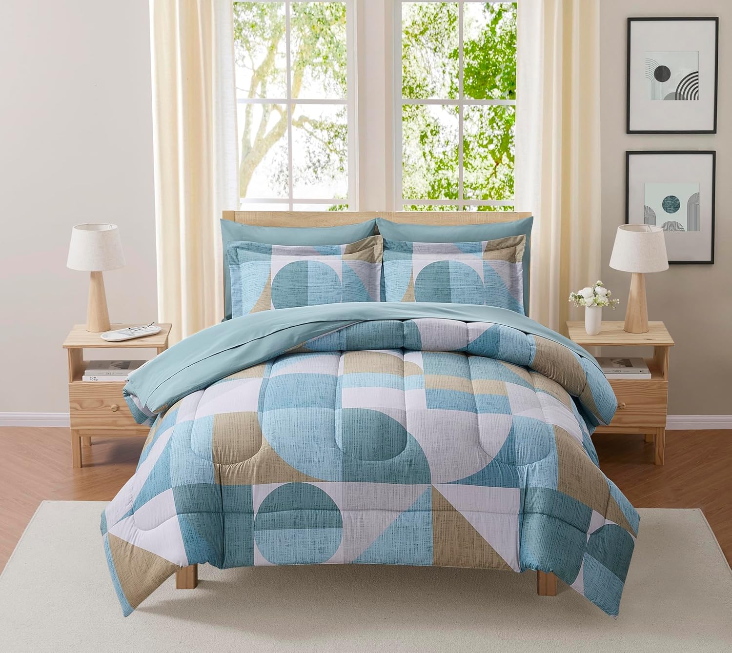 Geometric Comforter Set Twin Size with Soft Microfiber Bedding