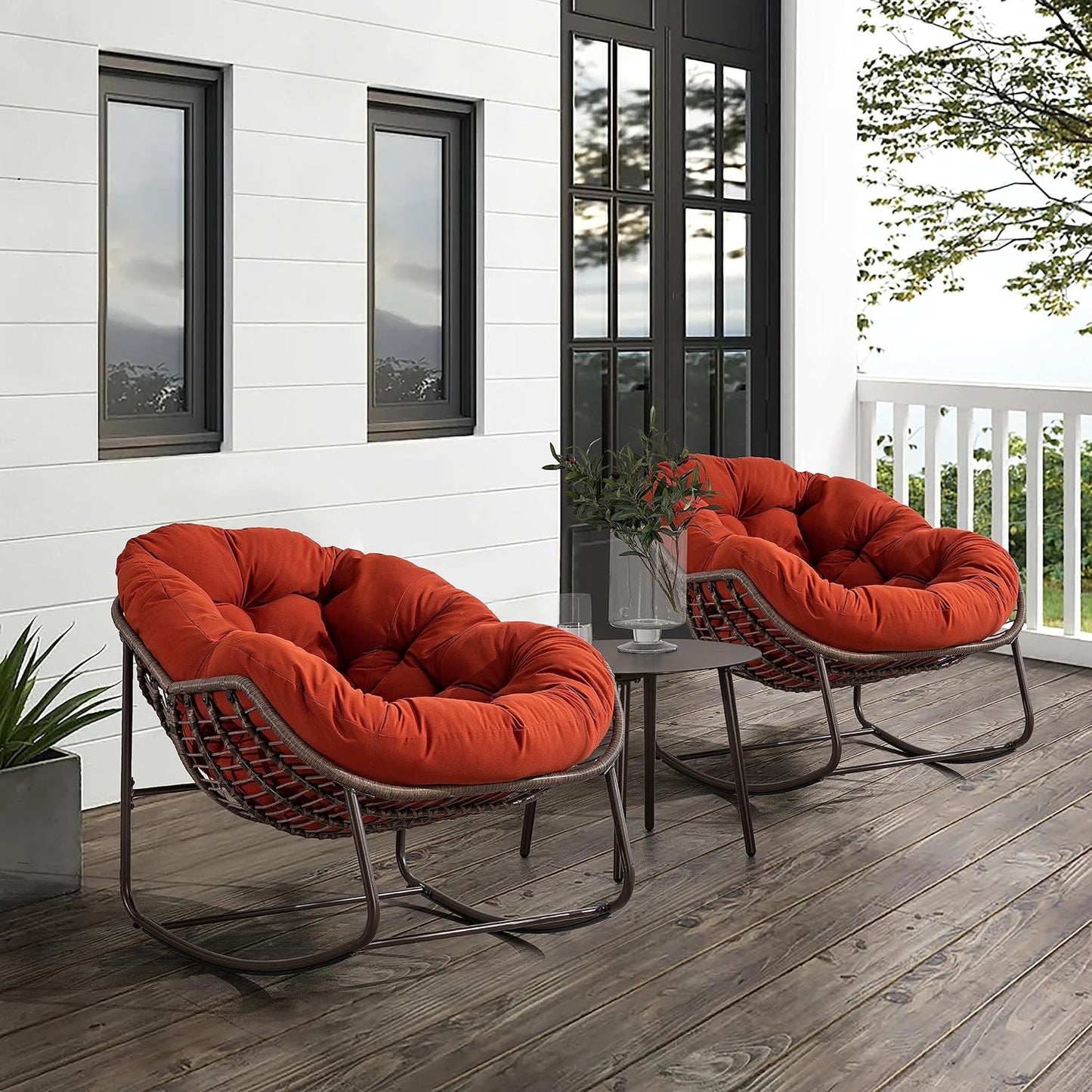 Oversized Rocking Papasan Chair with Thick Cushion for Comfort