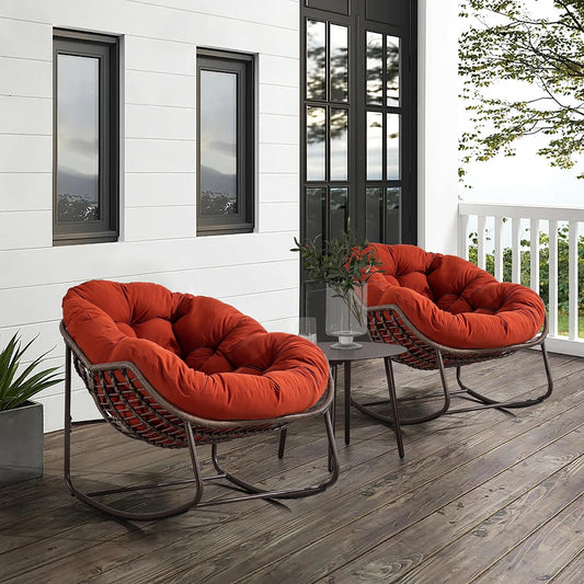 Oversized Rocking Papasan Chair with Thick Cushion for Comfort