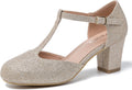 Womens T Strap Mary Jane Chunky Block Heel Pumps - Comfortable Style