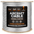 5/16 in Galvanized Steel Aircraft Cable 250 ft Reel - Flexible 7x19