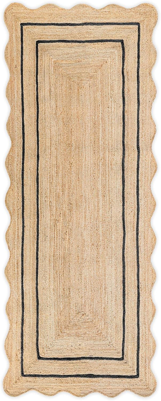 Wave Scalloped Natural Jute Rug for Boho Entryway Decor