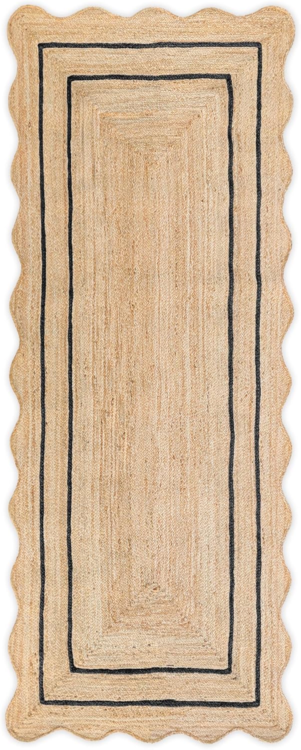 Wave Scalloped Natural Jute Rug for Boho Farmhouse Decor