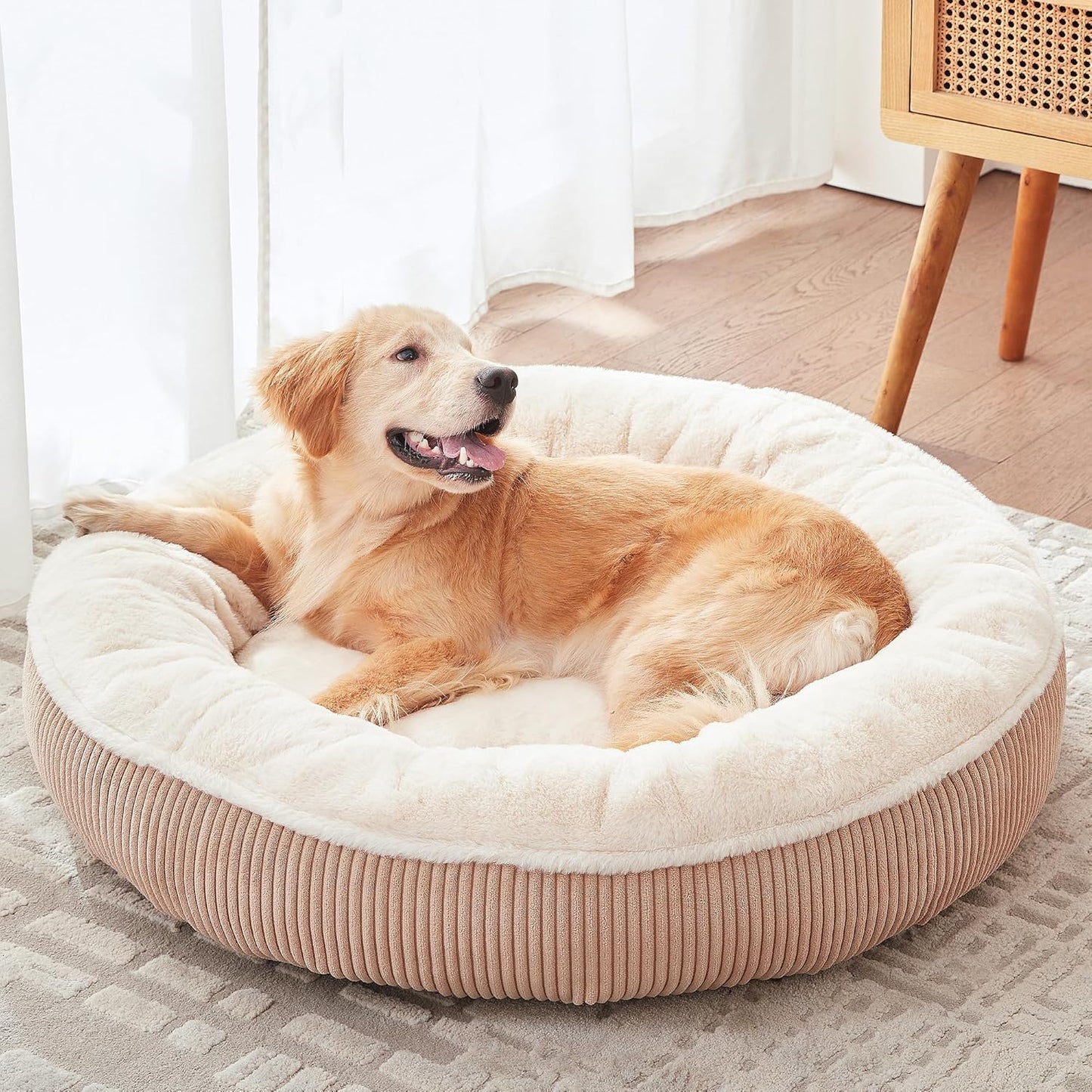 36 in Donut Dog Bed for Large Dogs - Plush Faux Fur Comfort