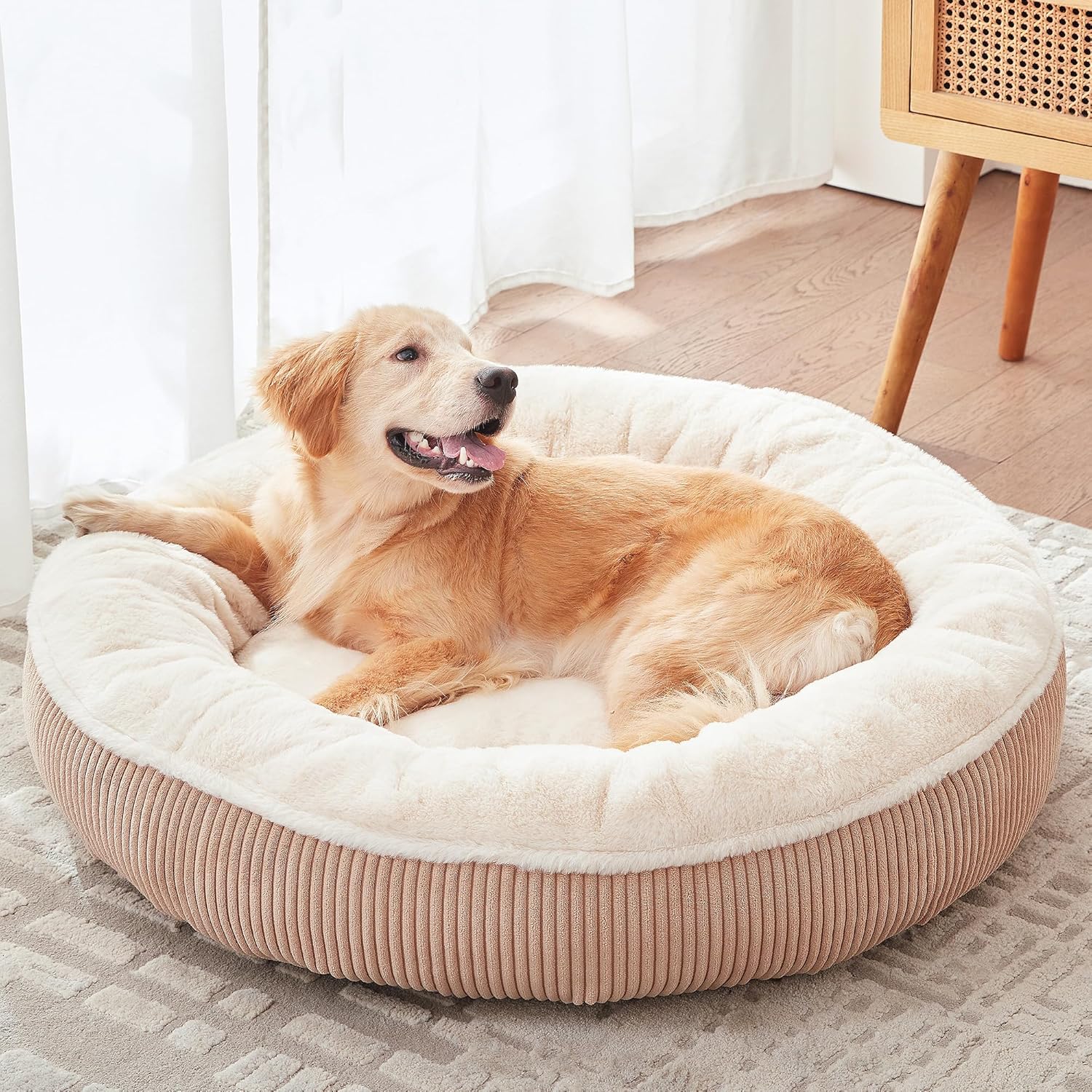 36 in Donut Dog Bed for Large Dogs - Plush Faux Fur Comfort