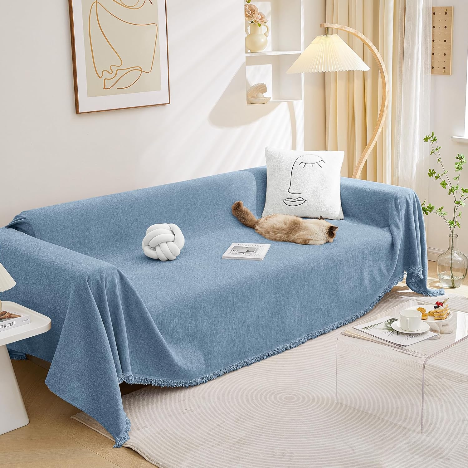 Washable Chenille Sofa Cover for 2 Cushion L Shape Sofa