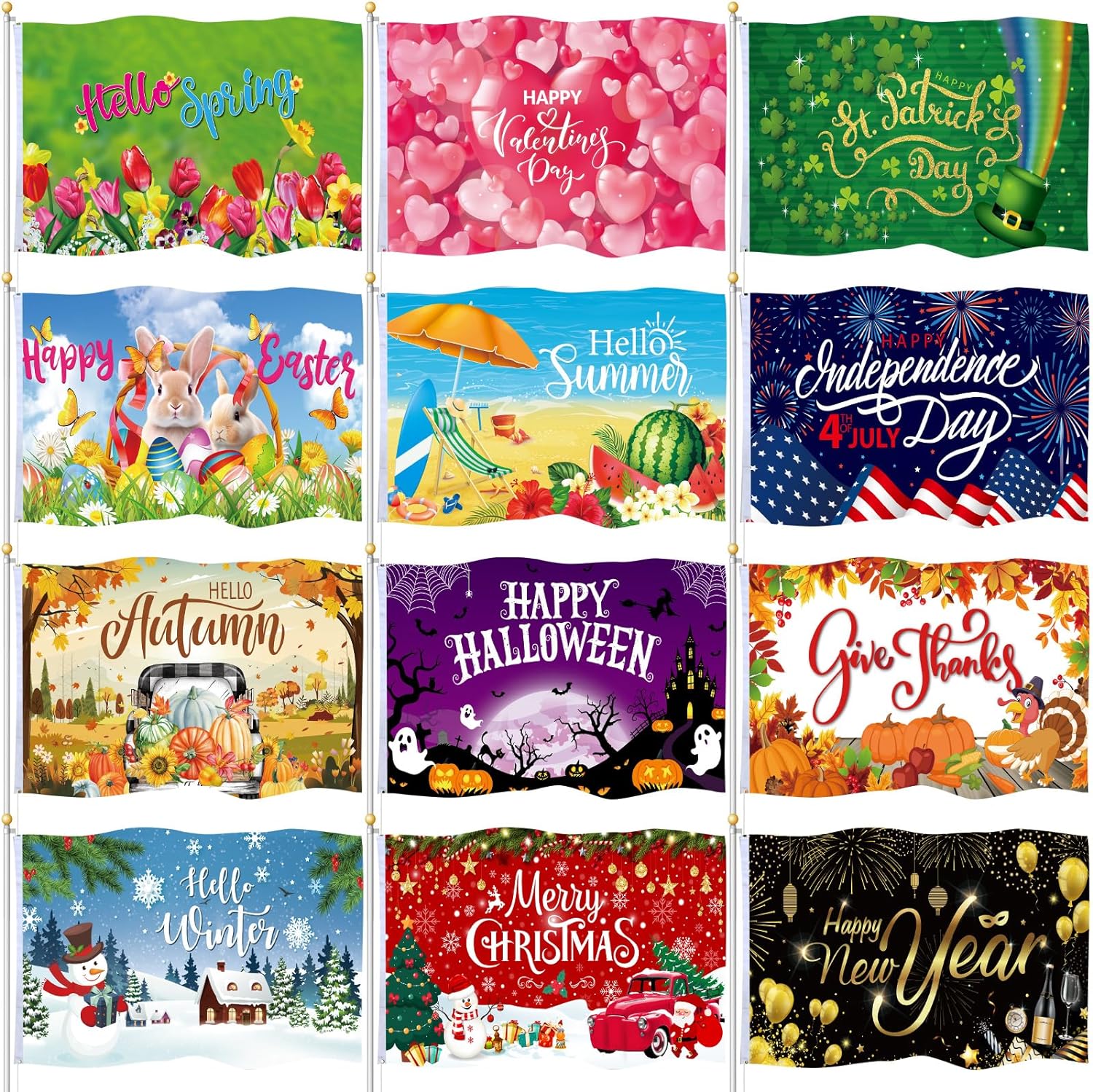 12 Pcs Seasonal Garden Flag Set for Year Round Outdoor Decor