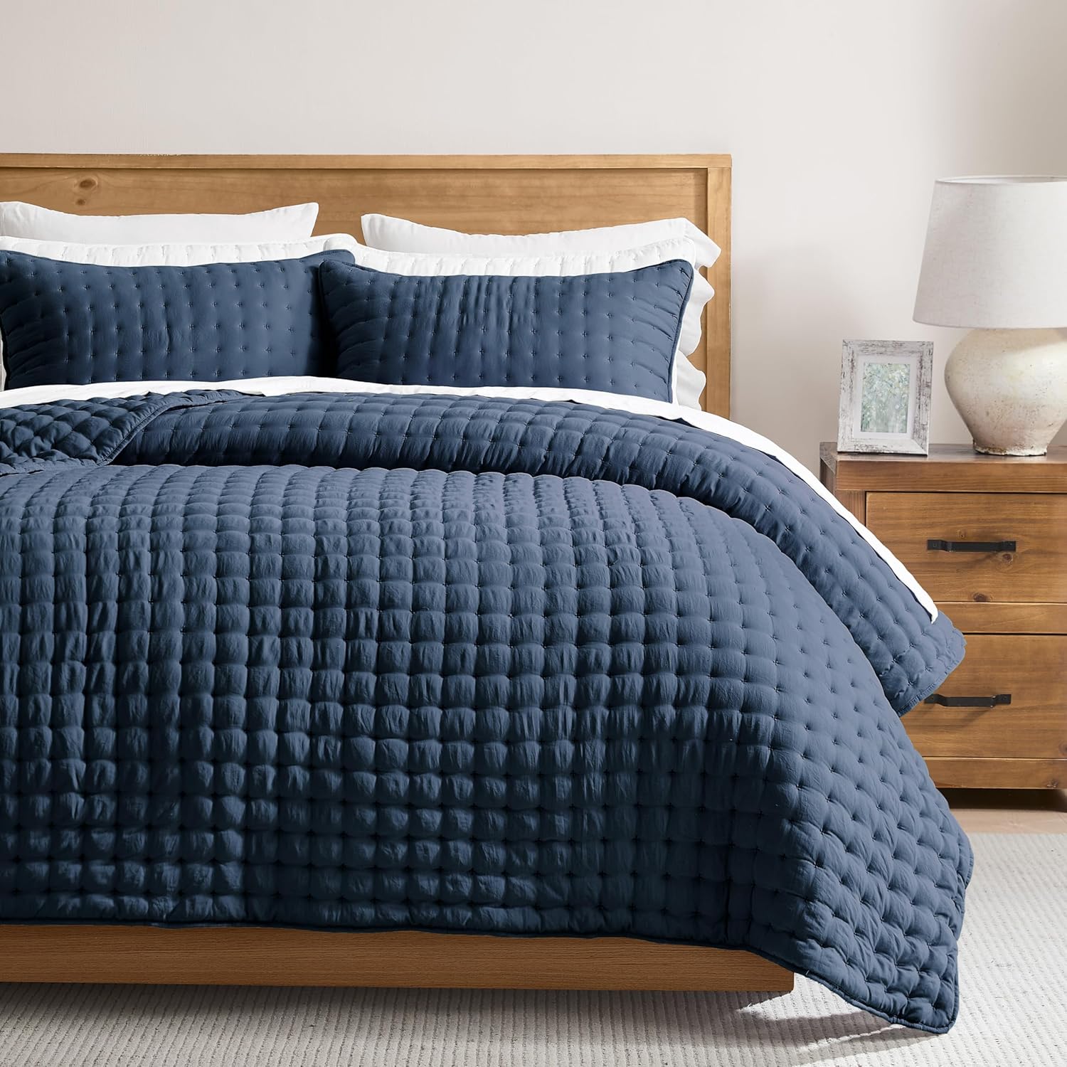 WDCOZY Navy Blue Twin Size Quilt Bedding Set for All Seasons