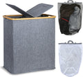 Laundry Hamper with Lid and Bamboo Handles - 2 Section 140L Sorter