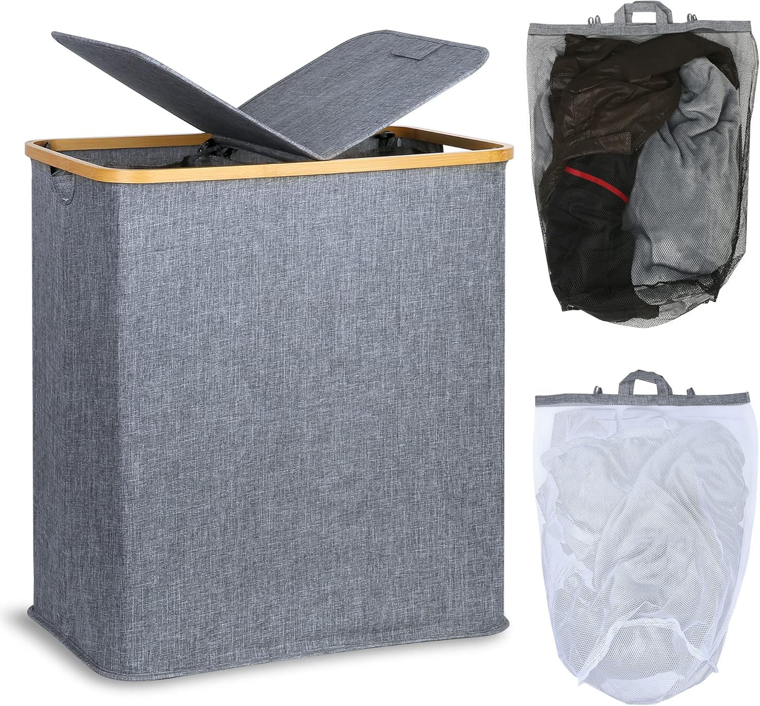 efluky Laundry Hamper with Lid and 2 Removable Bags for Easy Sorting