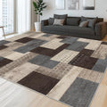 Modern Geometric Patchwork Indoor Area Rug 5x7 - Blue-Taupe Accent