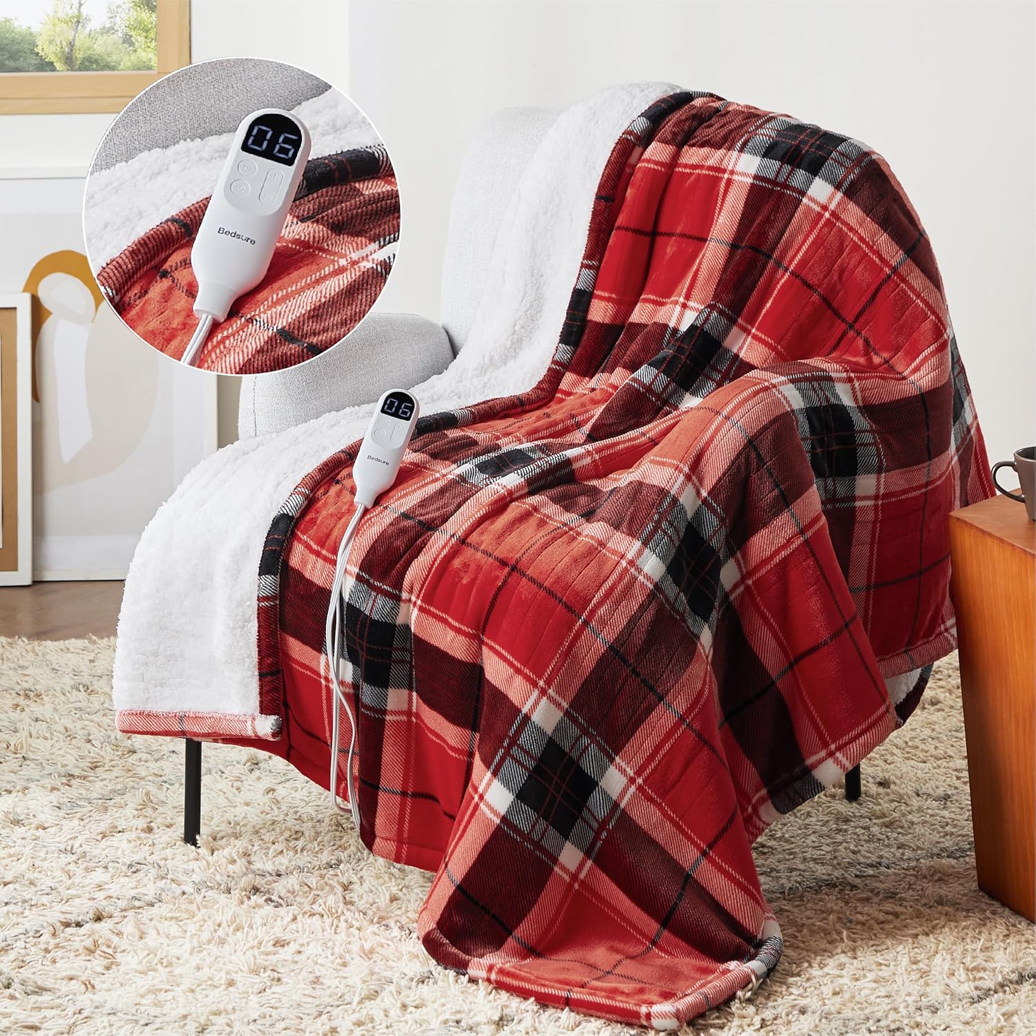 Bedsure Plaid Heated Throw Blanket for Cozy Warmth and Comfort