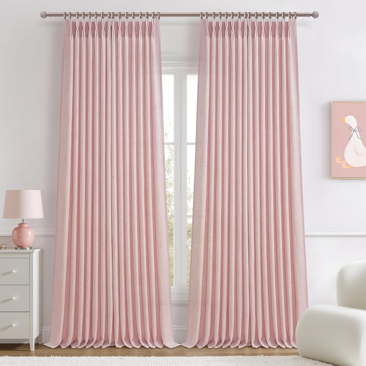 Light Pink Pinch Pleated Curtains for Girls Bedroom Decor