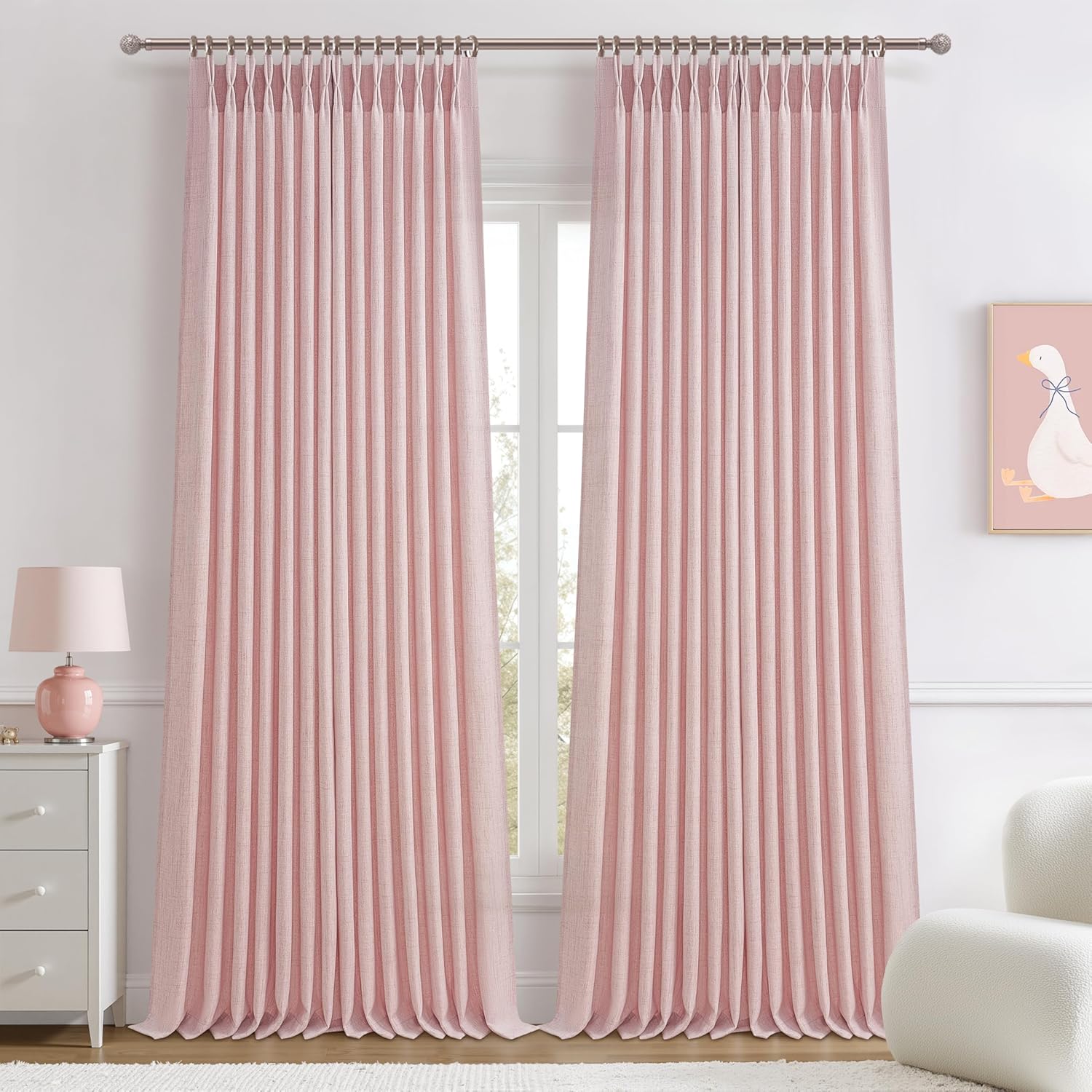 Light Pink Pinch Pleated Curtains for Girls Bedroom Decor