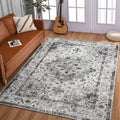 YOH Boho Washable Rug 8x10 Light Gray Vintage Non Slip Area Rug - Soft